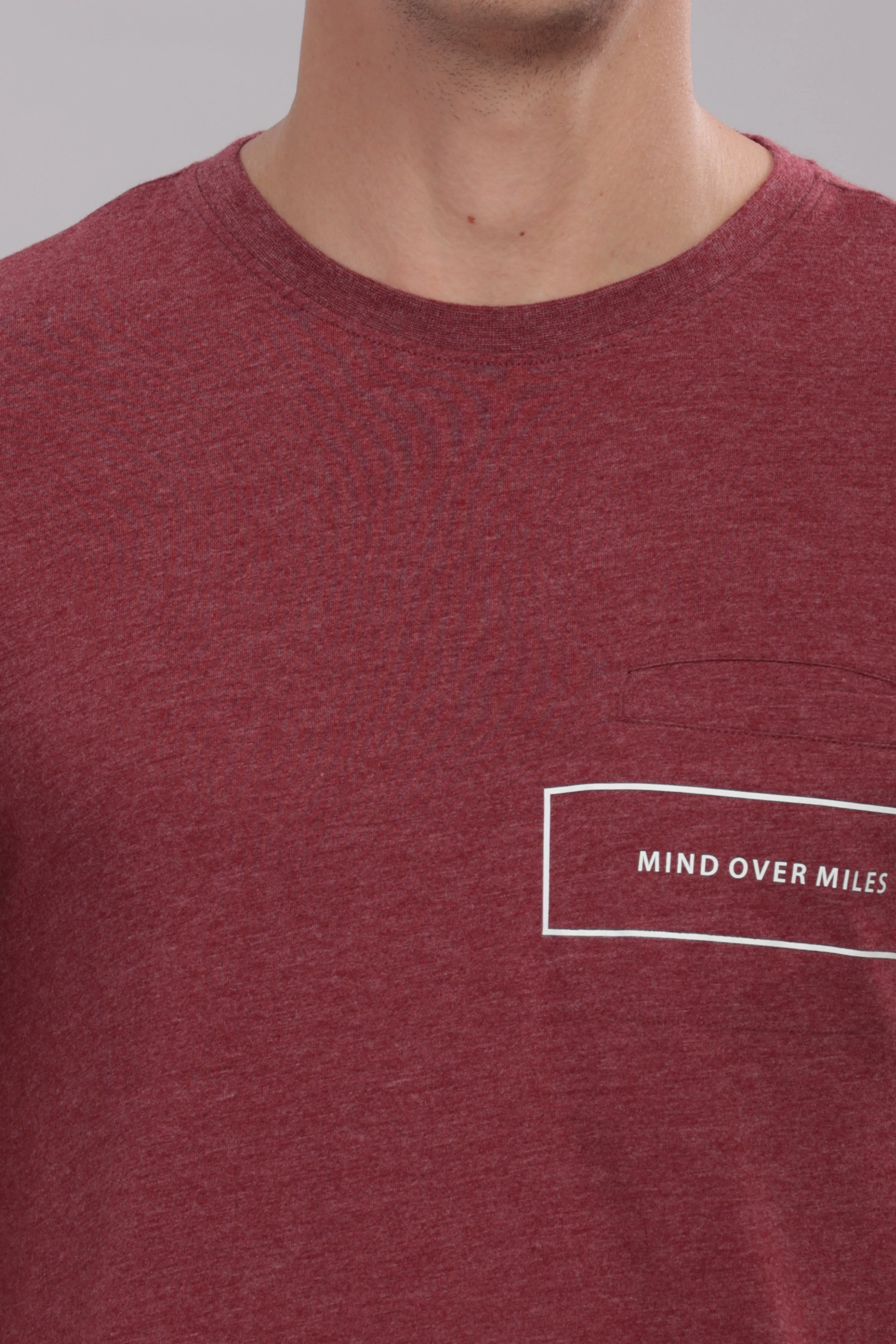 Men's Super Stylish Organic Cotton T Shirt with Printed Chest Pocket - Domin8 (BURGUNDY)