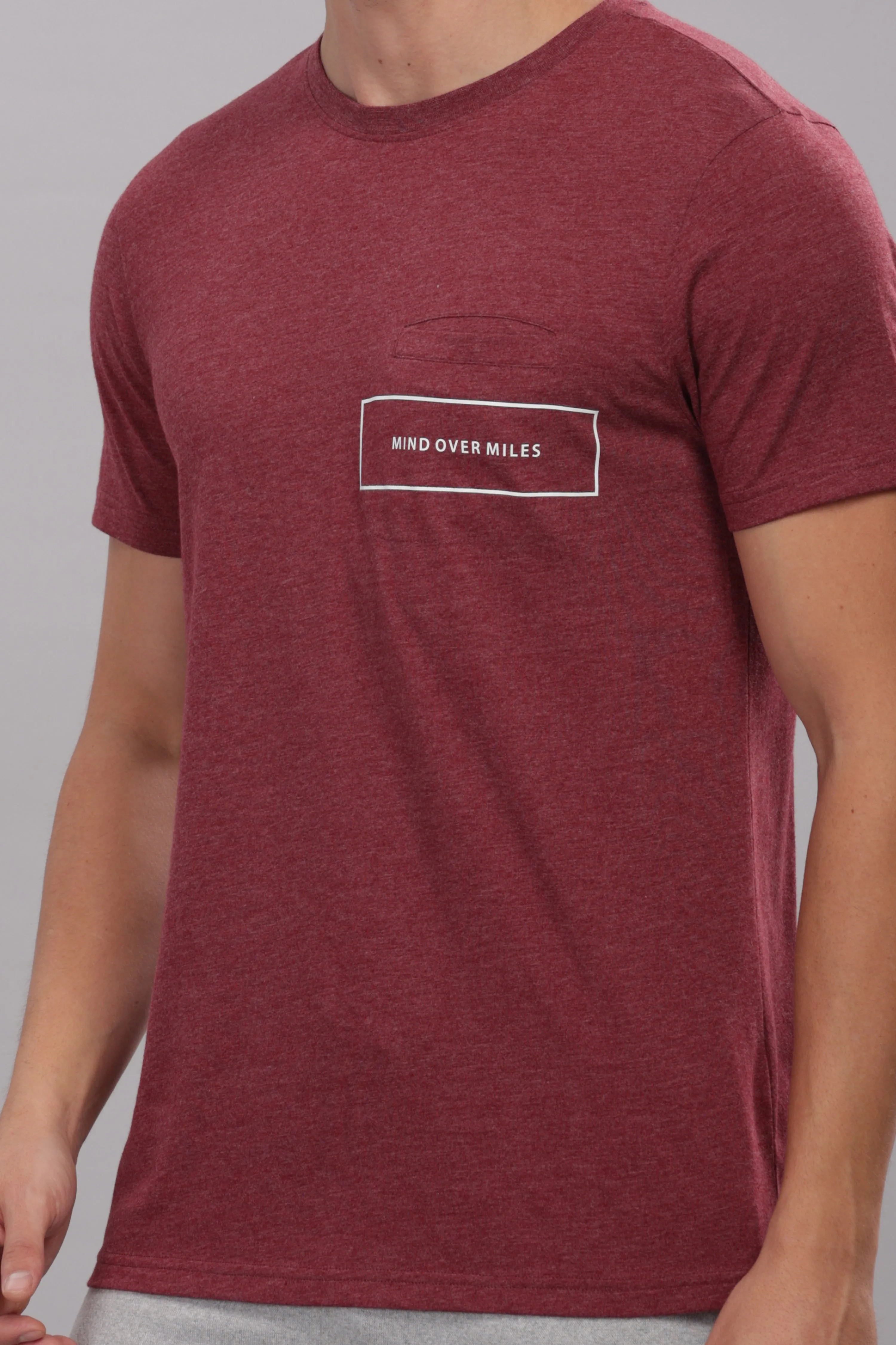 Men's Super Stylish Organic Cotton T Shirt with Printed Chest Pocket - Domin8 (BURGUNDY)