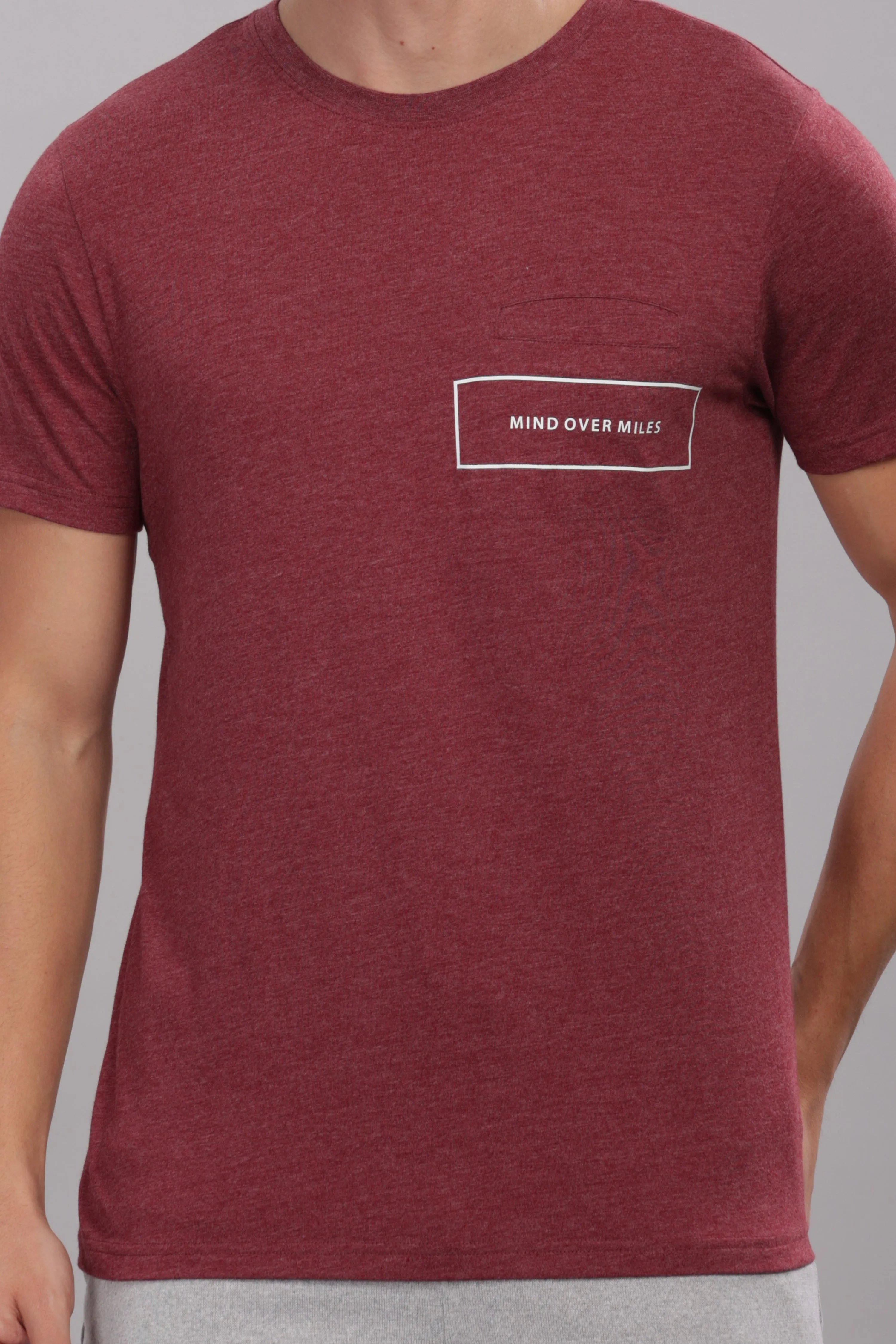 Men's Super Stylish Organic Cotton T Shirt with Printed Chest Pocket - Domin8 (BURGUNDY)