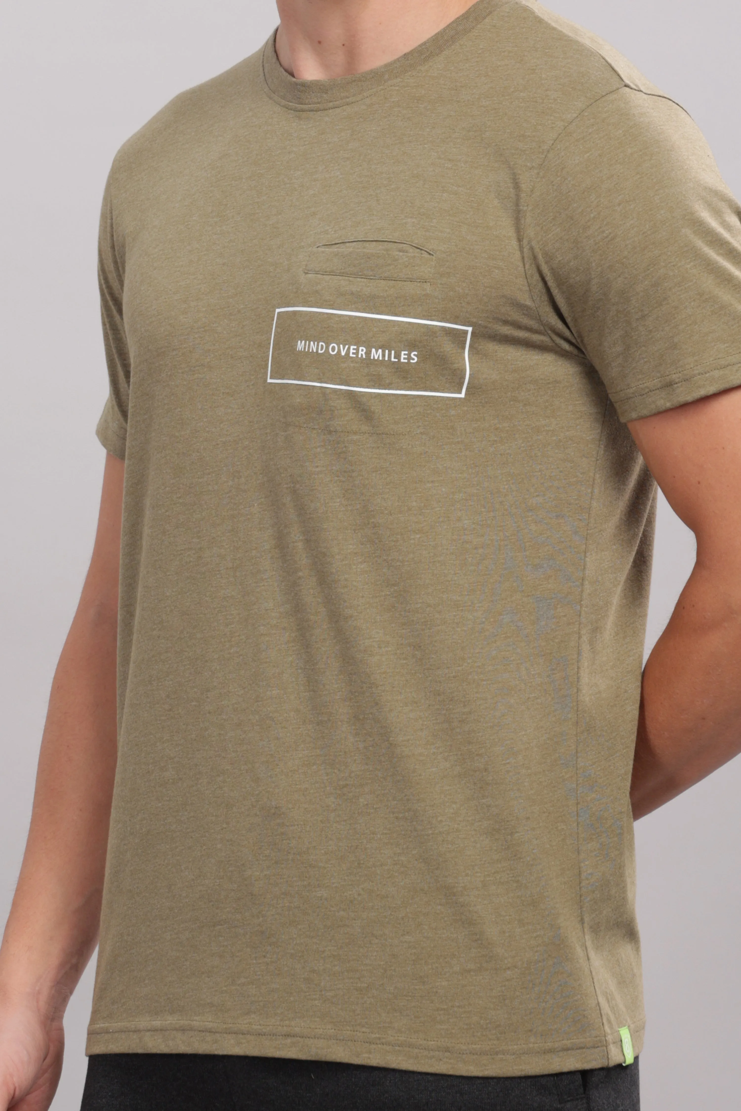 Men's Super Stylish Organic Cotton T Shirt With Printed Chest Pocket - Domin8 (Moss Green)