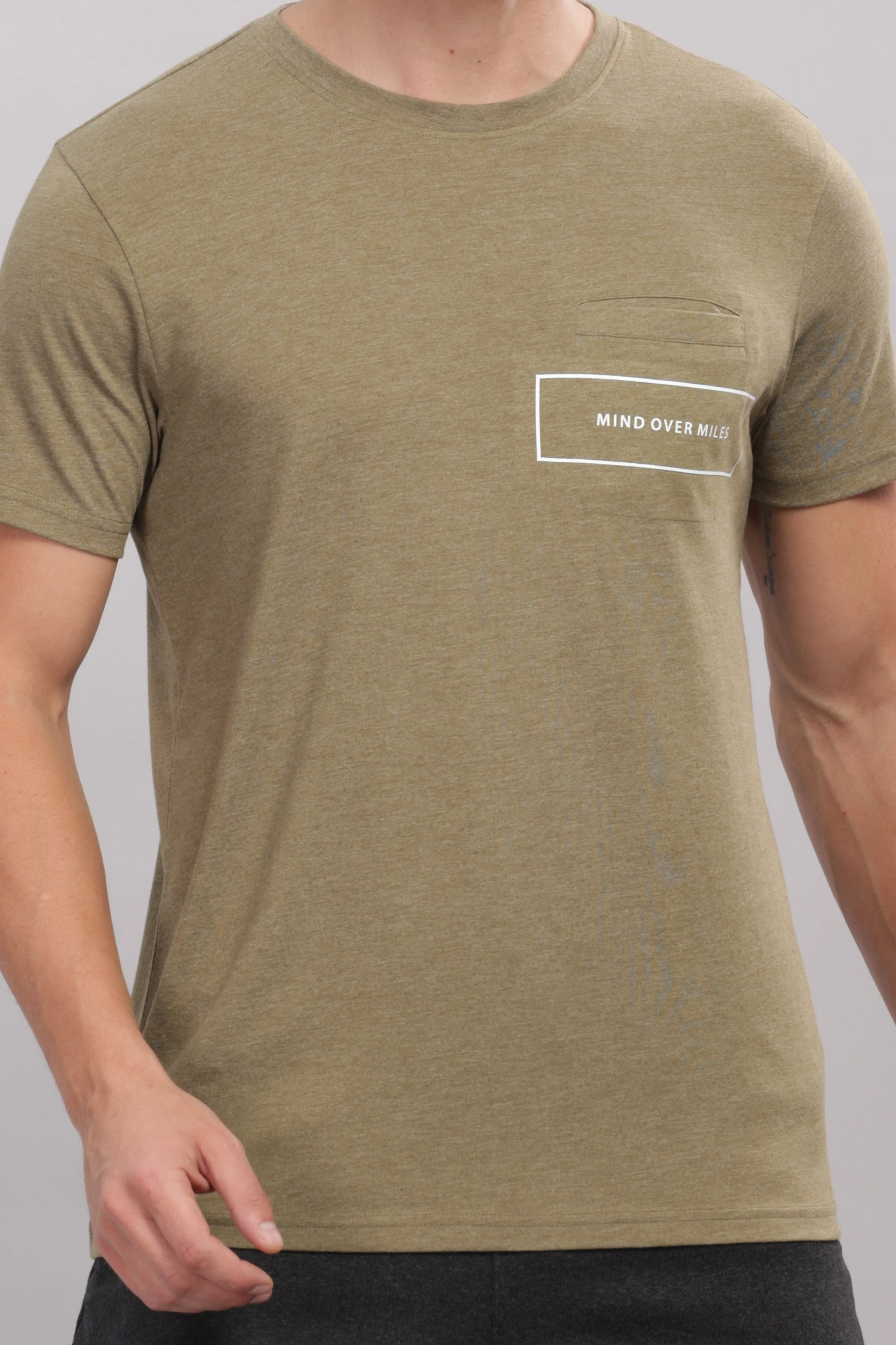 Men's Super Stylish Organic Cotton T Shirt With Printed Chest Pocket - Domin8 (Moss Green)