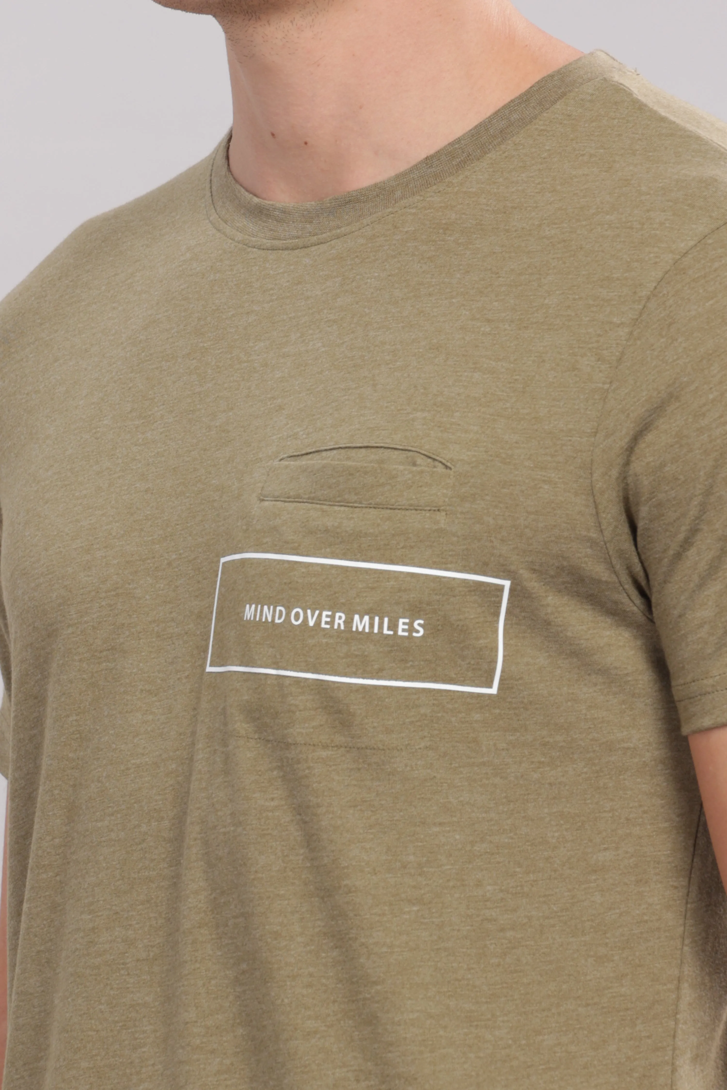 Men's Super Stylish Organic Cotton T Shirt With Printed Chest Pocket - Domin8 (Moss Green)