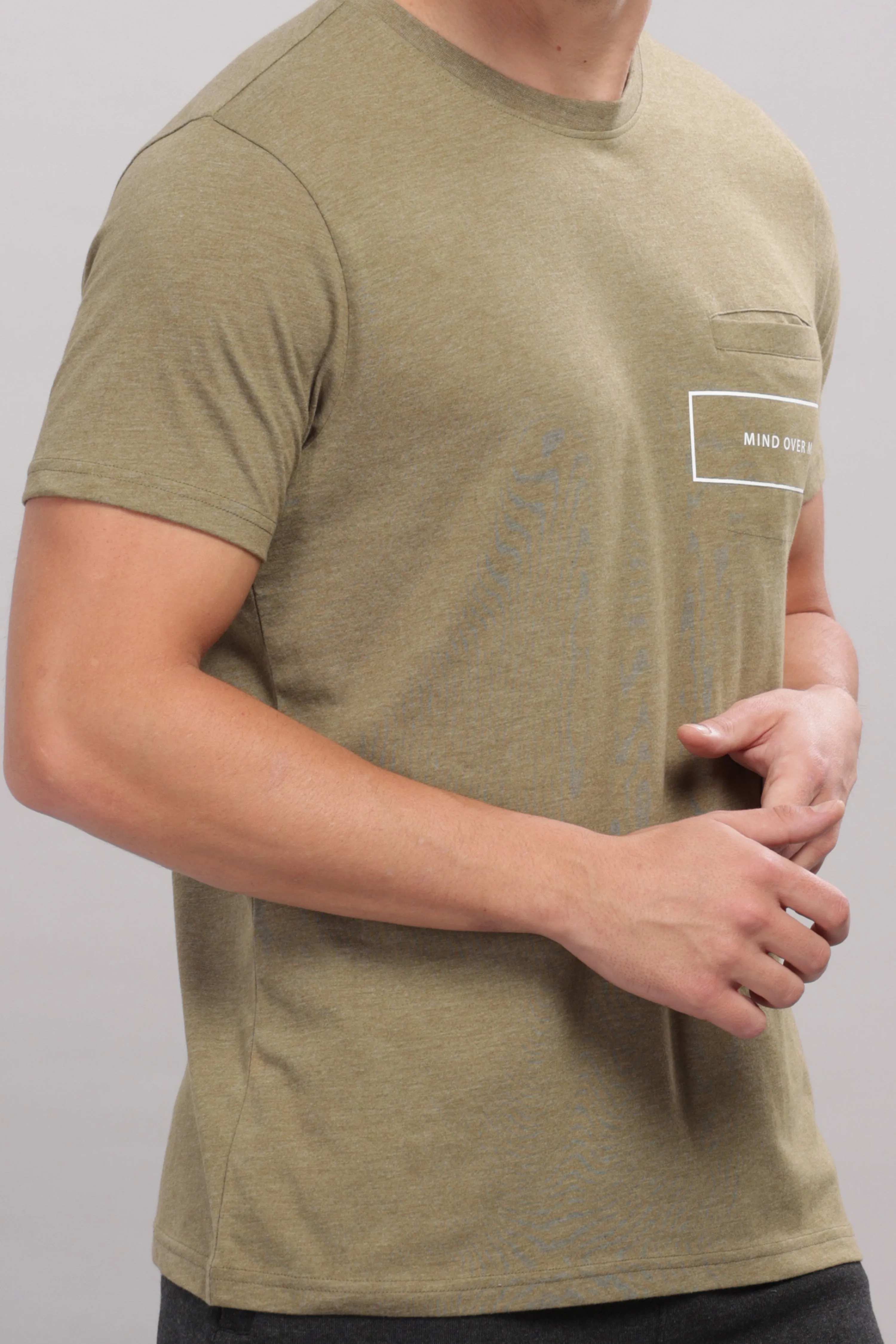 Men's Super Stylish Organic Cotton T Shirt With Printed Chest Pocket - Domin8 (Moss Green)