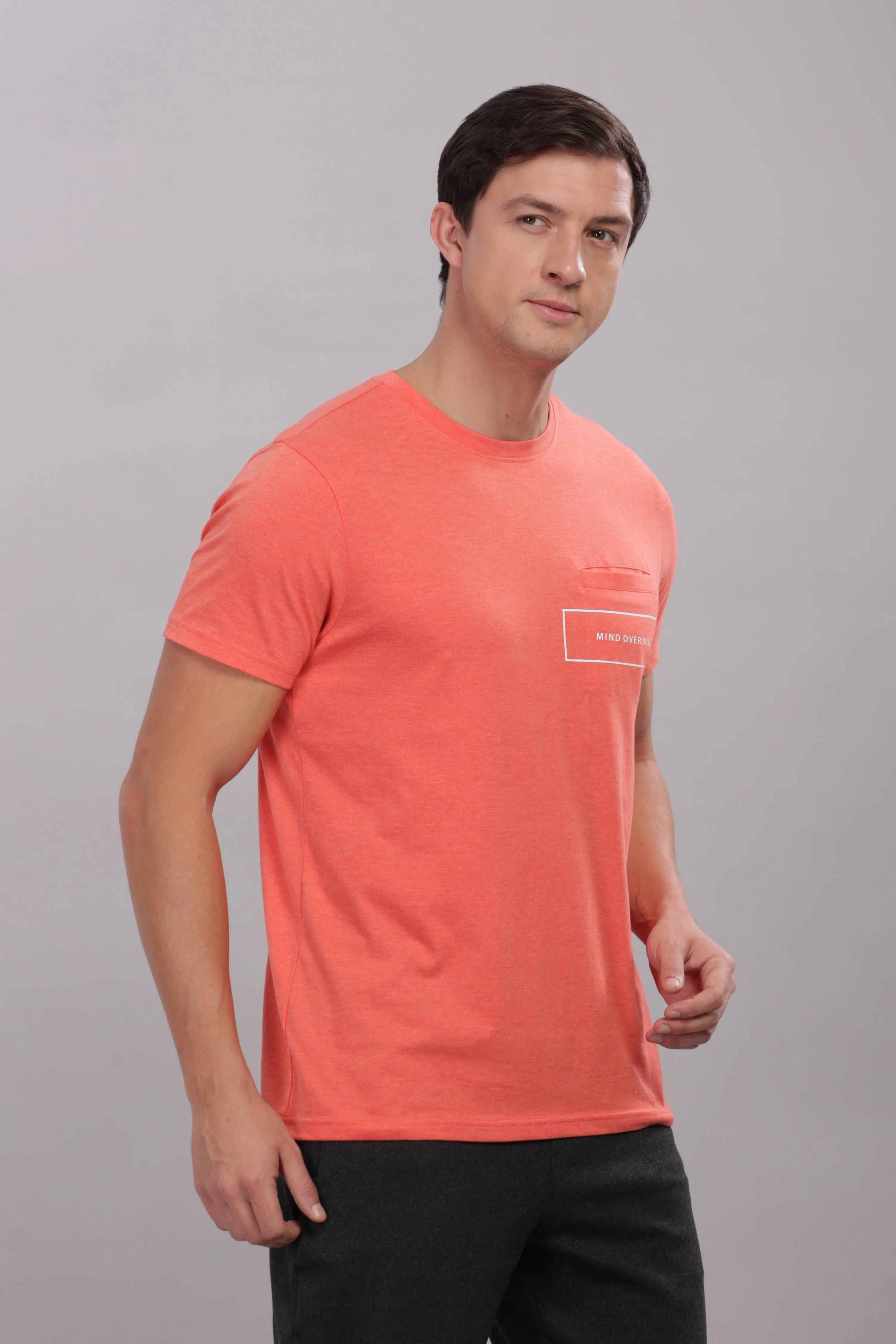 Men's Super Stylish Organic Cotton T Shirt With Printed Chest Pocket - Domin8 (Orange)