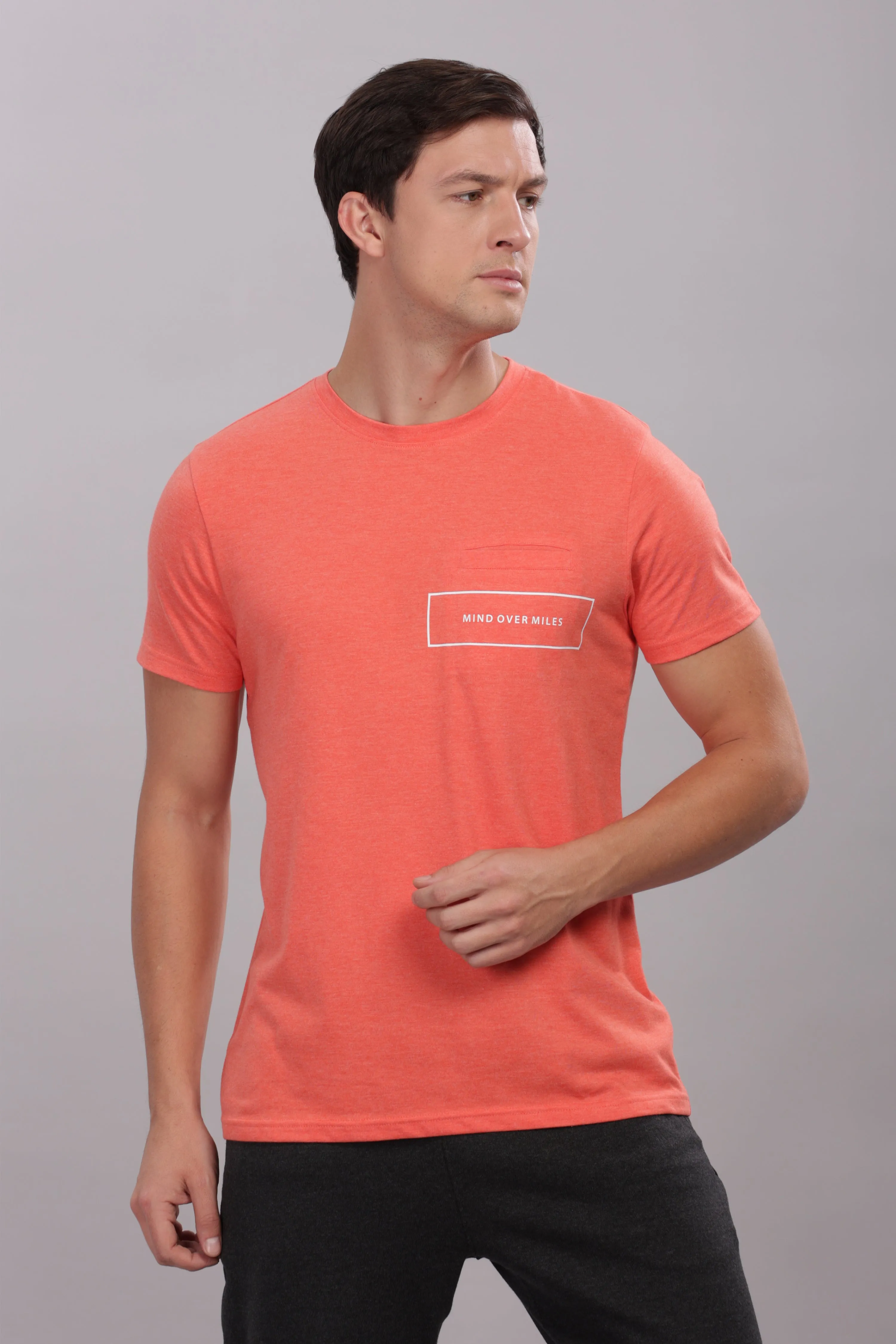 Men's Super Stylish Organic Cotton T Shirt With Printed Chest Pocket - Domin8 (Orange)