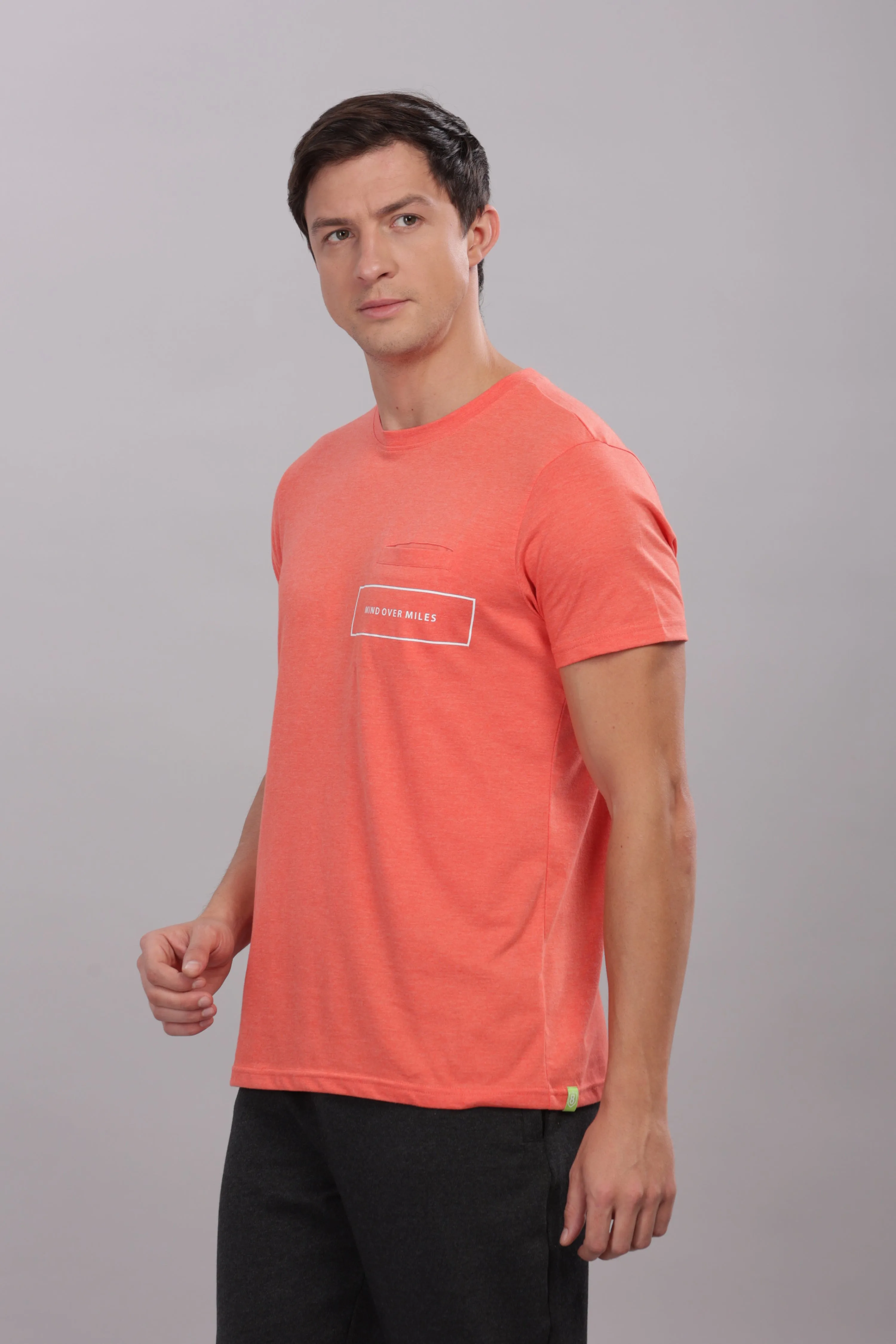 Men's Super Stylish Organic Cotton T Shirt With Printed Chest Pocket - Domin8 (Orange)
