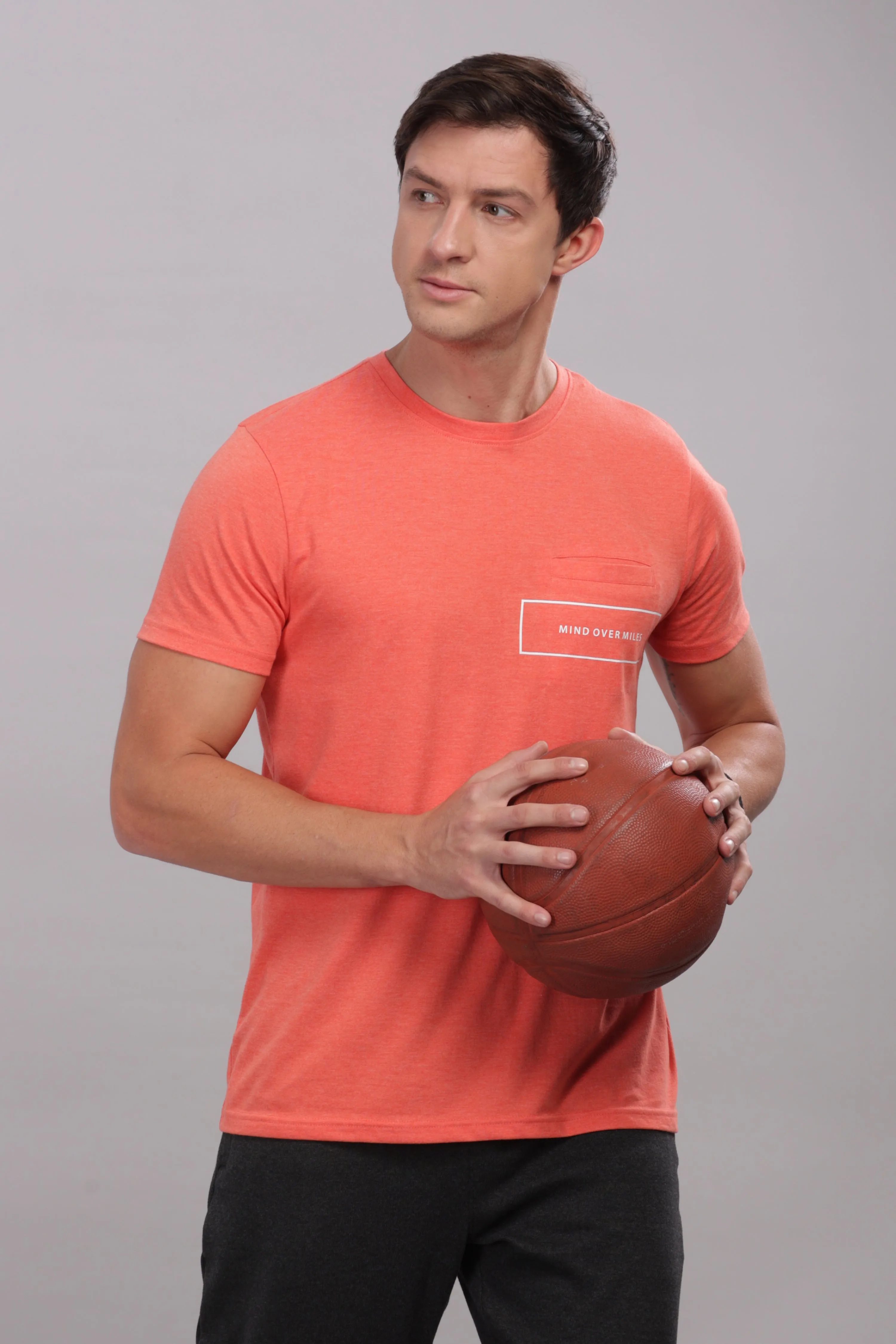 Men's Super Stylish Organic Cotton T Shirt With Printed Chest Pocket - Domin8 (Orange)