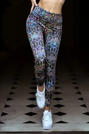 Metallic Rainbow Snake Workout Leggings