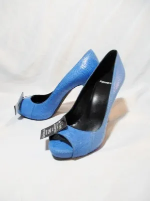 NEW PIERRE HARDY OSTRICH LEATHER Pump Shoe BLUE 37 6.5 NWT Womens NIB