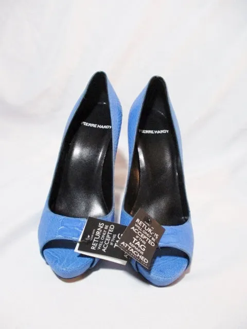 NEW PIERRE HARDY OSTRICH LEATHER Pump Shoe BLUE 37 6.5 NWT Womens NIB