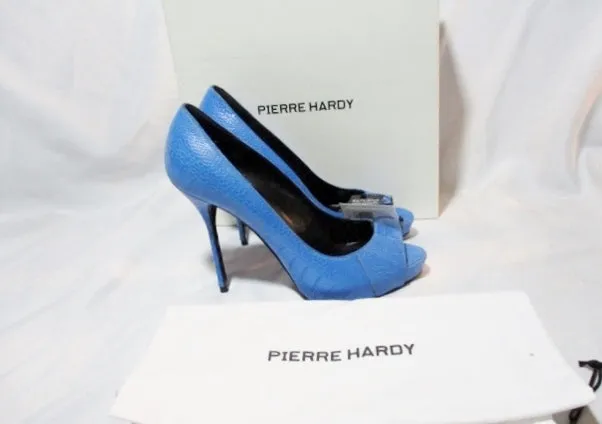 NEW PIERRE HARDY OSTRICH LEATHER Pump Shoe BLUE 37 6.5 NWT Womens NIB