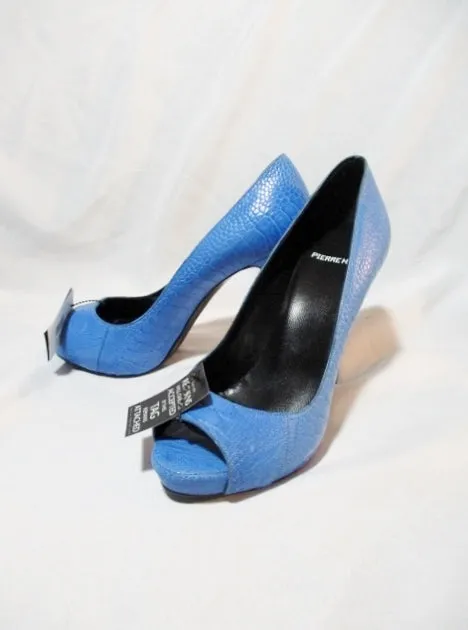 NEW PIERRE HARDY OSTRICH LEATHER Pump Shoe BLUE 37 6.5 NWT Womens NIB