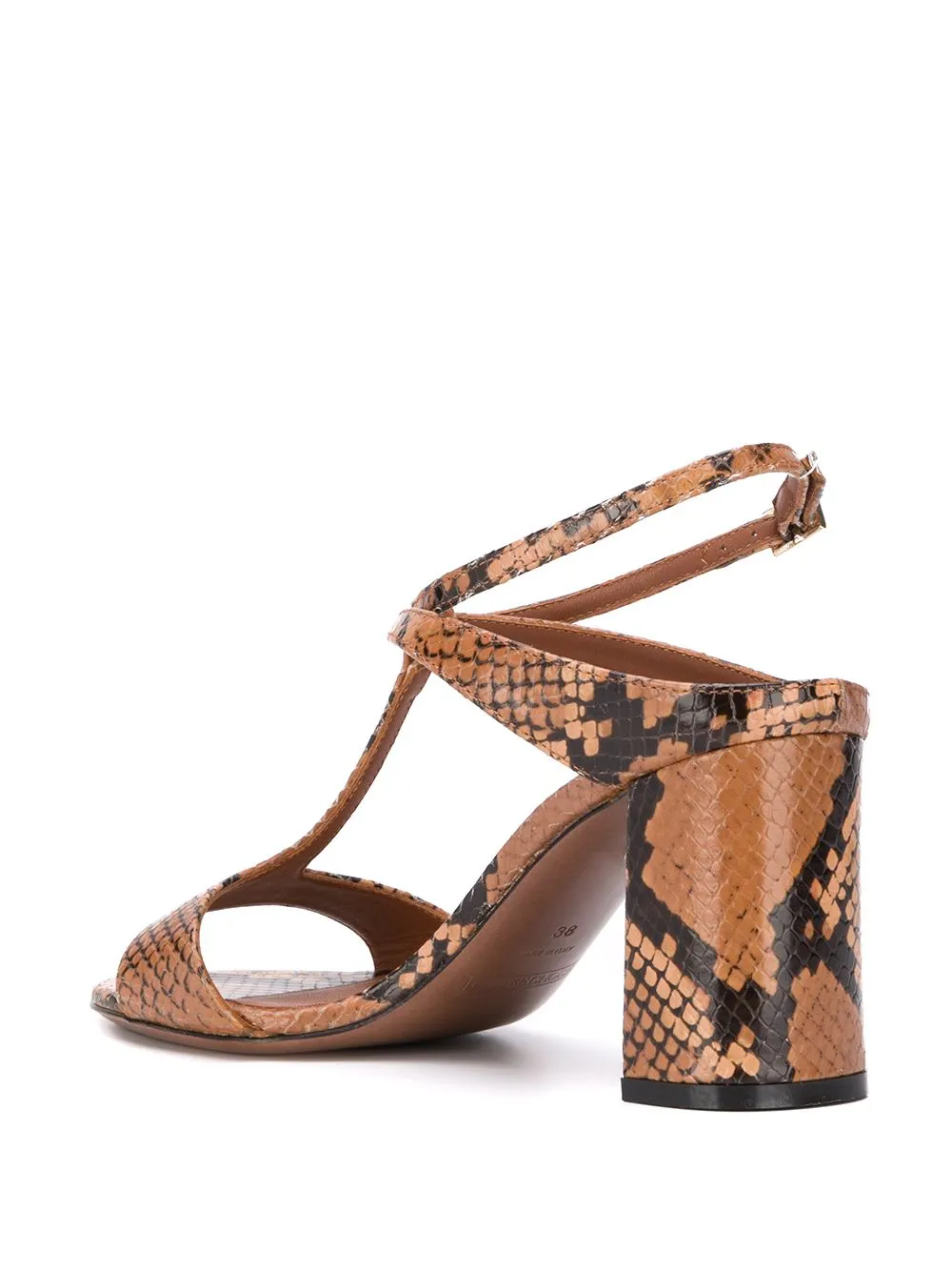 Open Toe Sandals In Cigar Python Print Leather