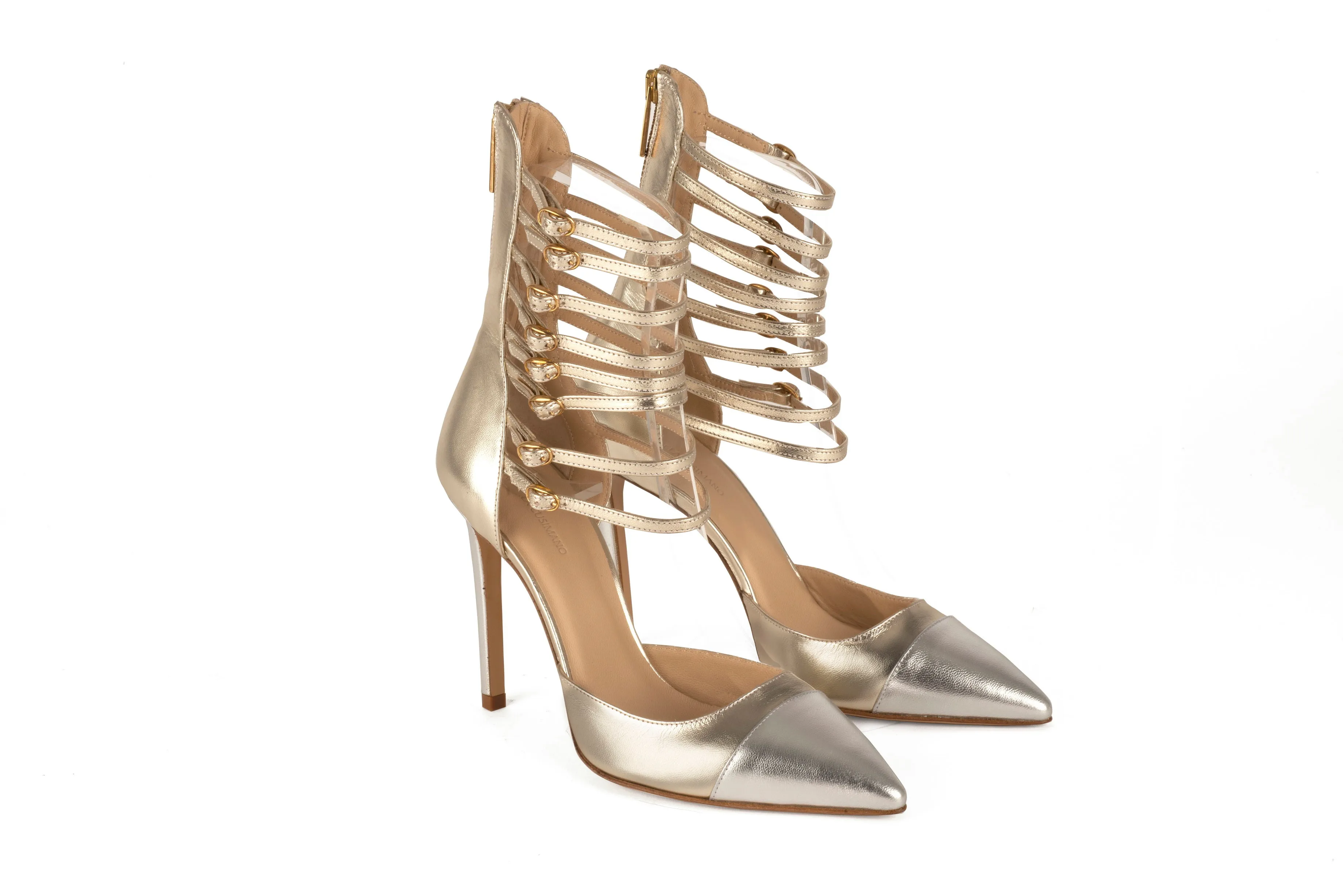 Phoebe Platinum Silver Laminated Leather Sandals