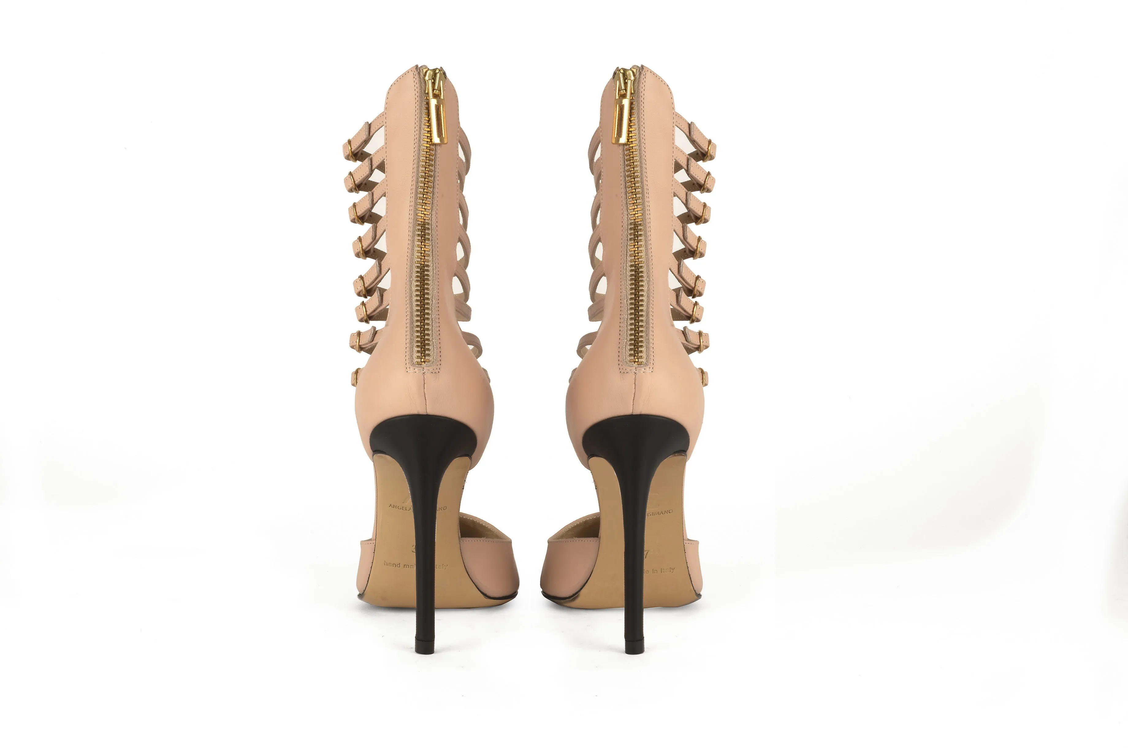 Phoebe Powder Pink Black Nappa Leather Sandals