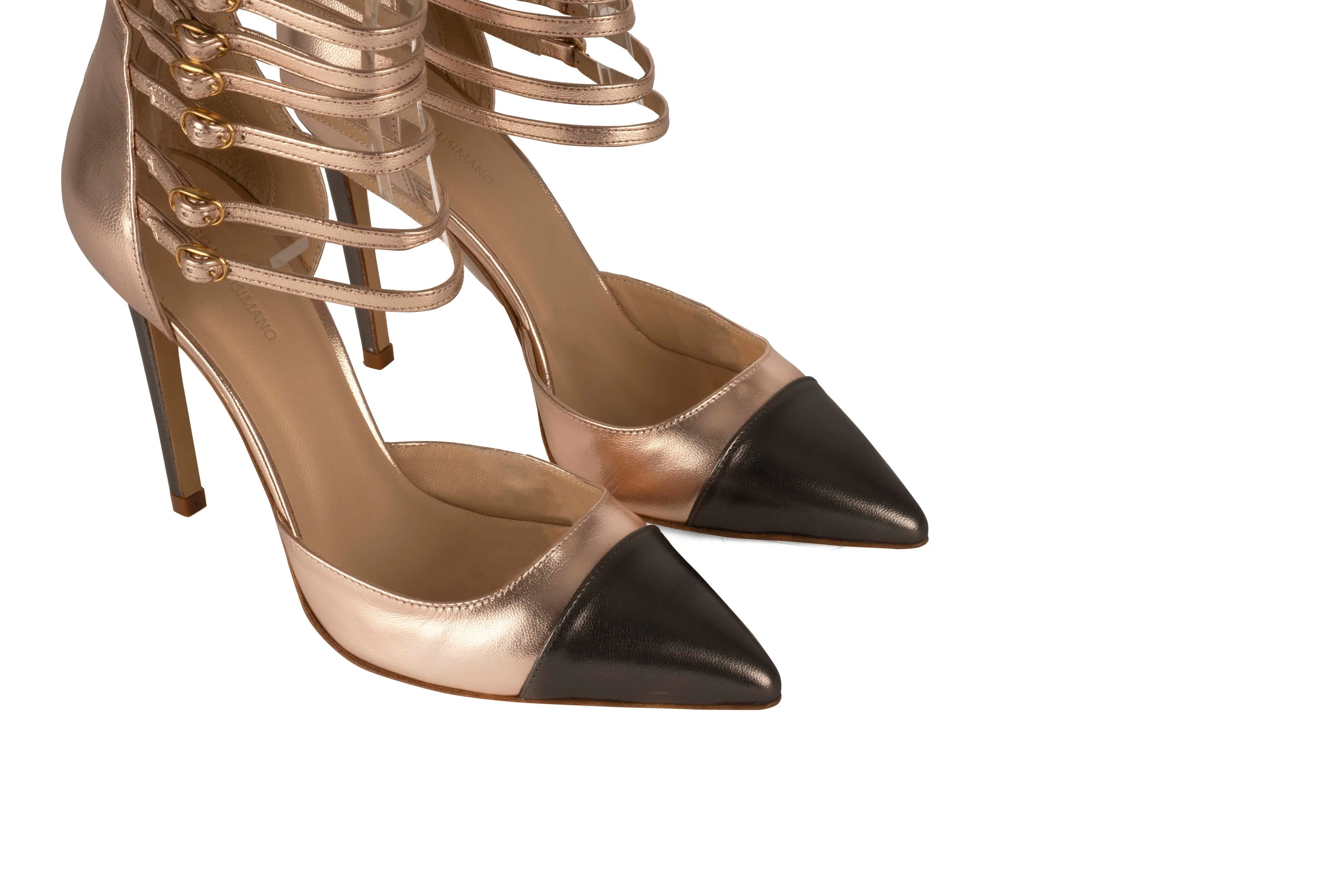 Phoebe Quartz Pink Anthracite Grey Laminated Leather Sandals