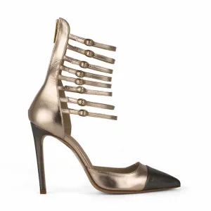Phoebe Quartz Pink Anthracite Grey Laminated Leather Sandals