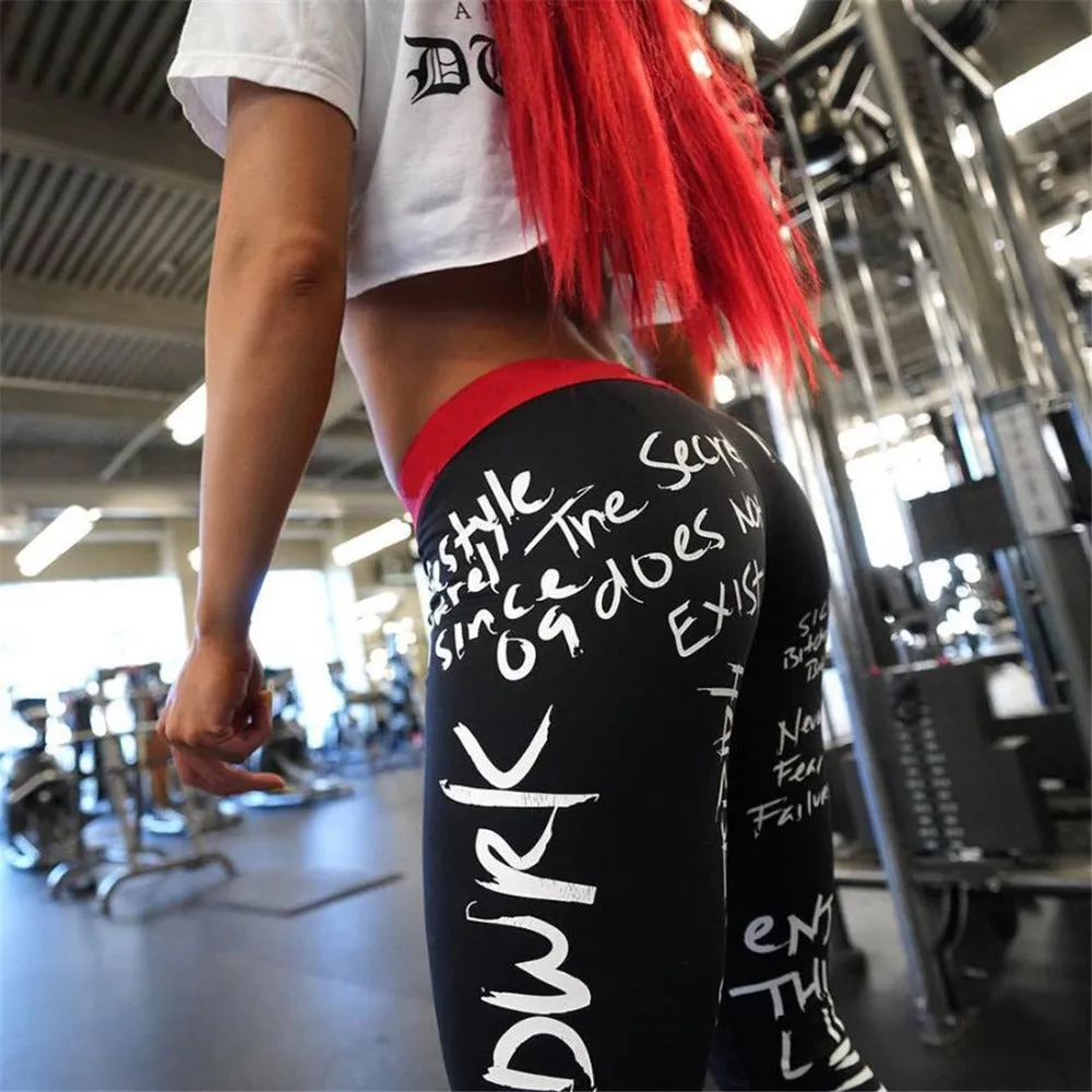 QICKITOUT  Women's Workout Fitness Active Wear Leggings in Handwritten Print