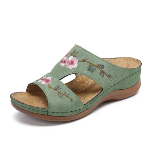 Sandals with Arch Support Anti-Slip wedges Sandal Flower Embroidered Vintage Casual comfortable slippers