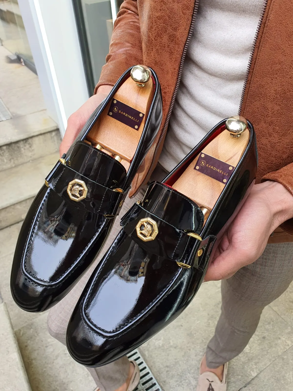 Sardinelli Buckled Shiny Black Leather Shoes