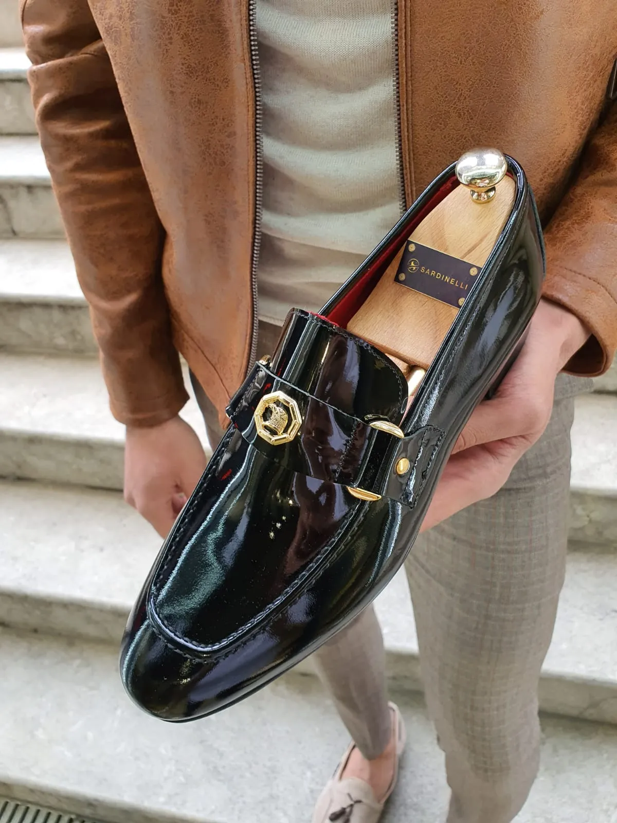 Sardinelli Buckled Shiny Black Leather Shoes