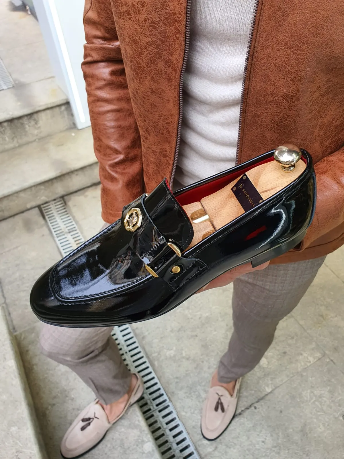 Sardinelli Buckled Shiny Black Leather Shoes