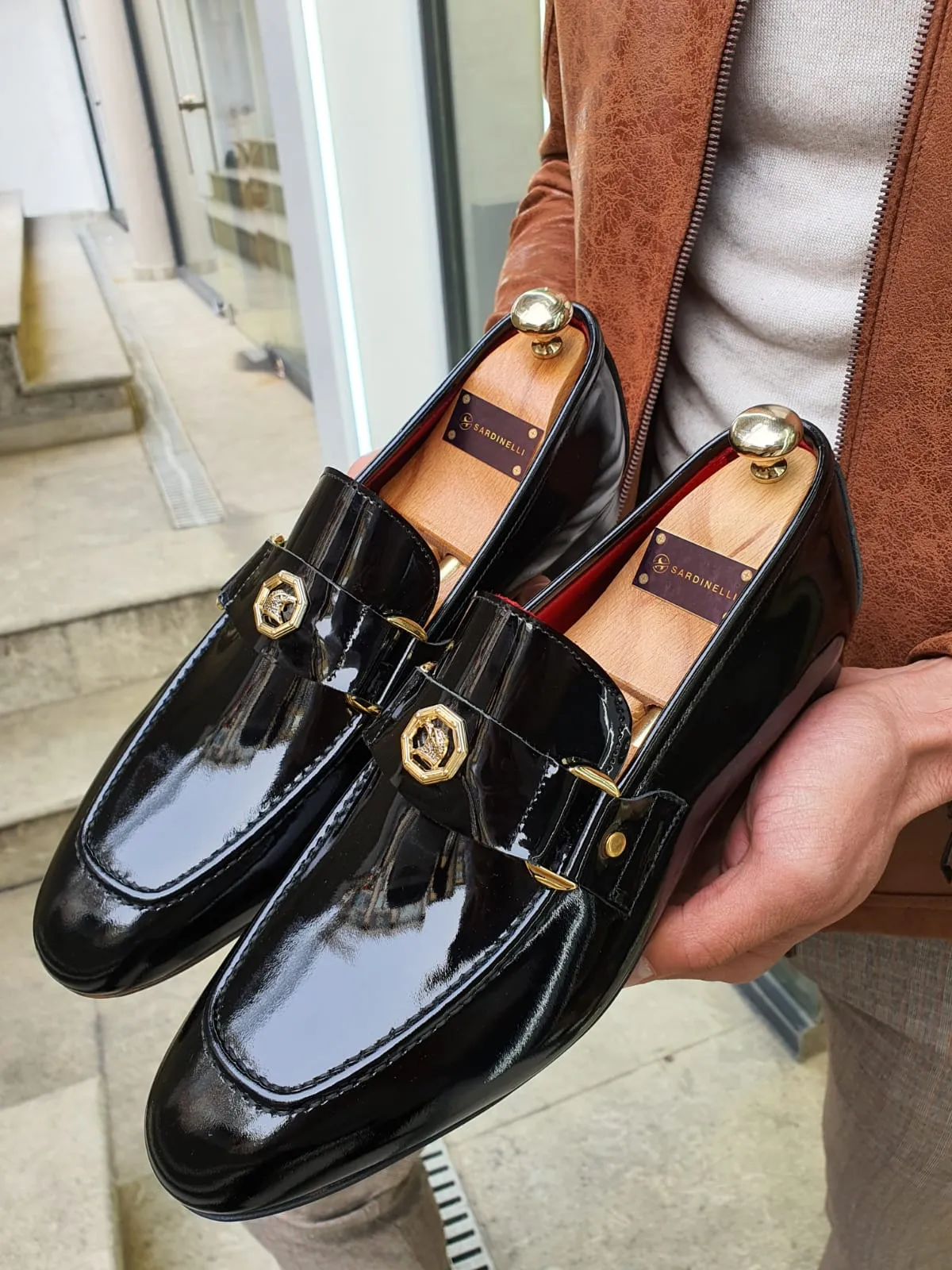 Sardinelli Buckled Shiny Black Leather Shoes
