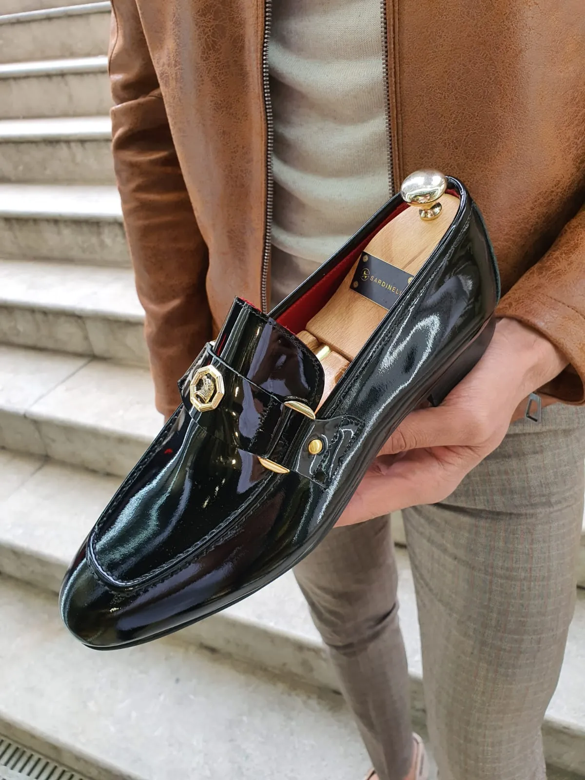Sardinelli Buckled Shiny Black Leather Shoes