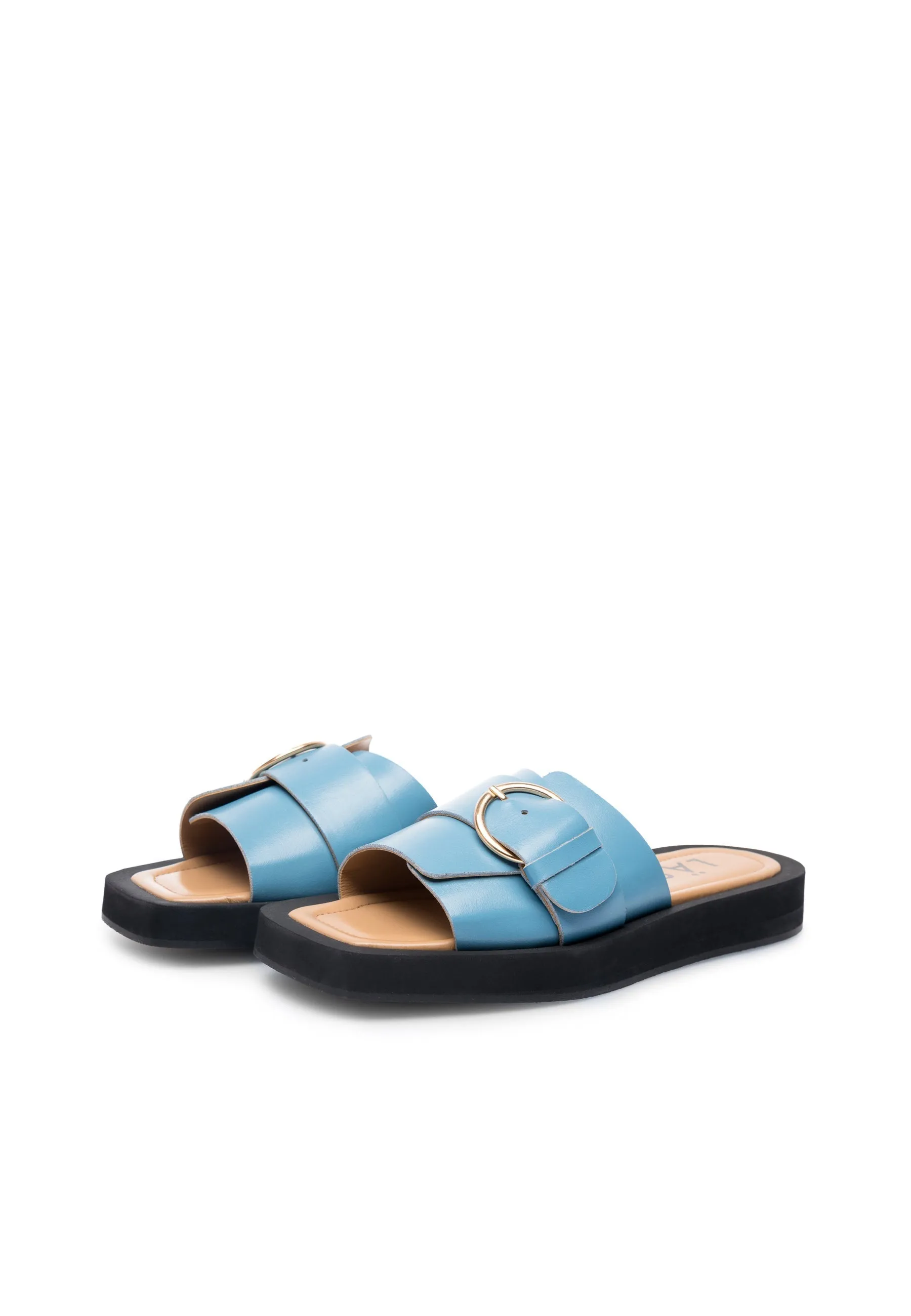 Selma Blue Leather Slides
