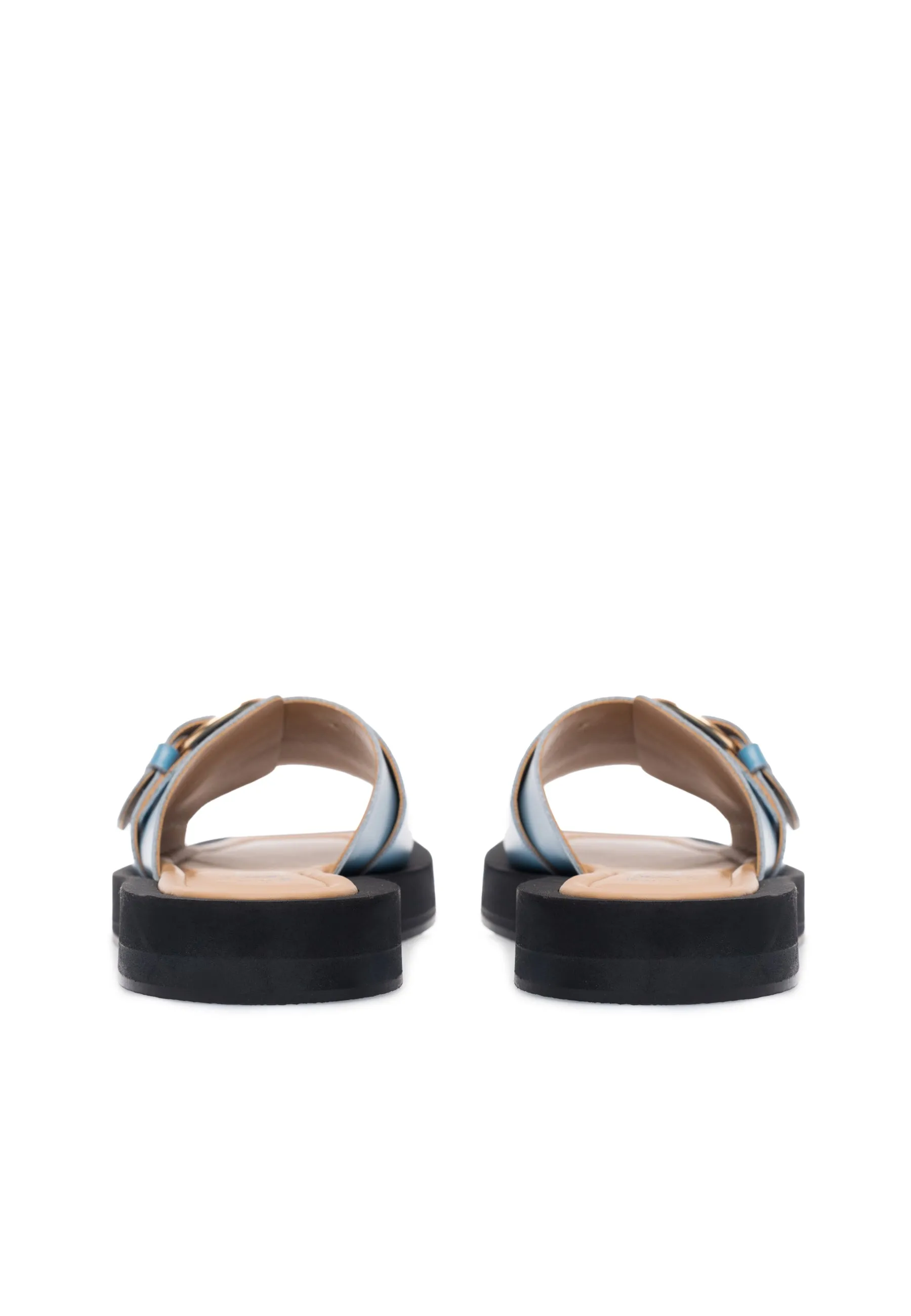 Selma Blue Leather Slides