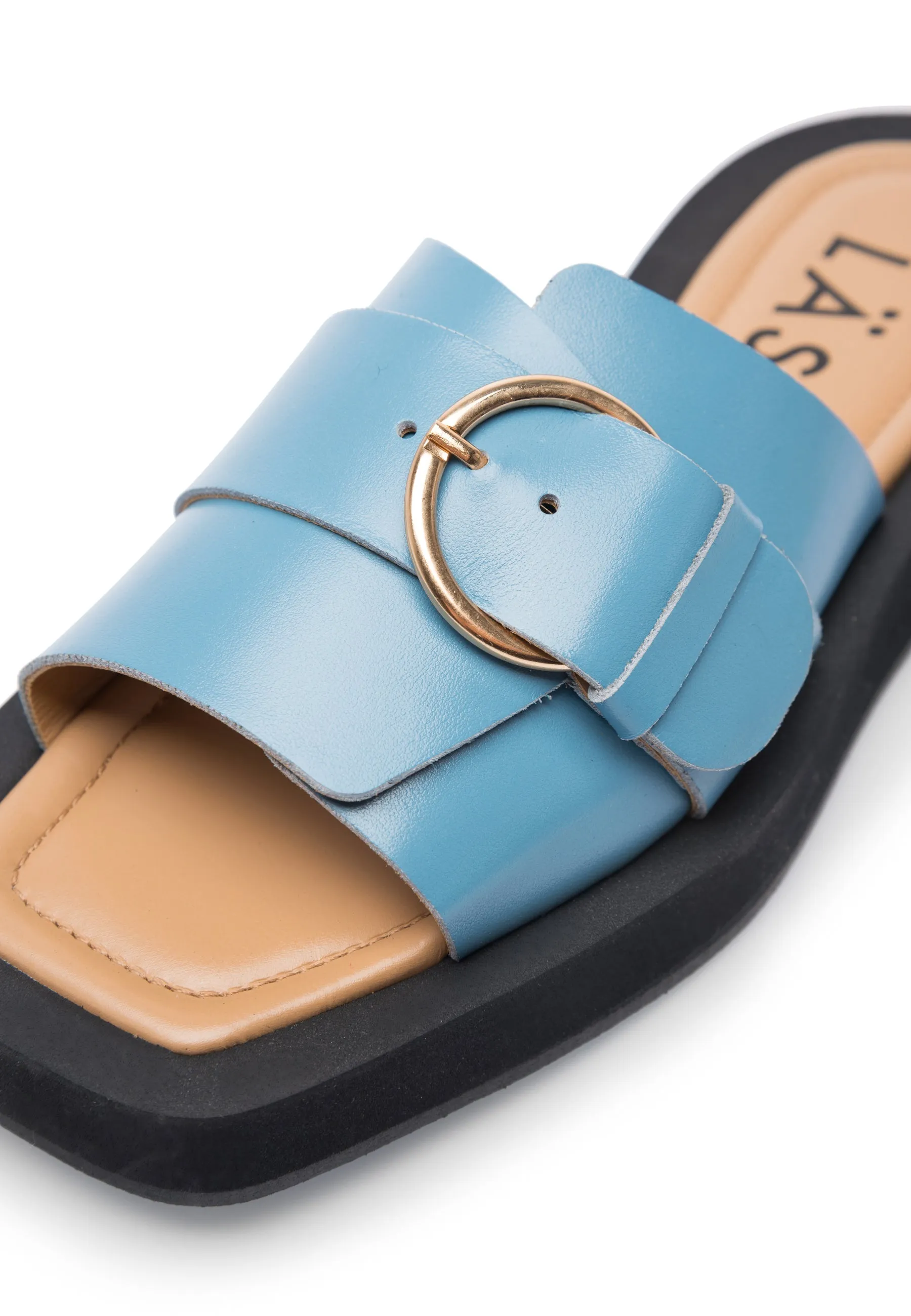 Selma Blue Leather Slides