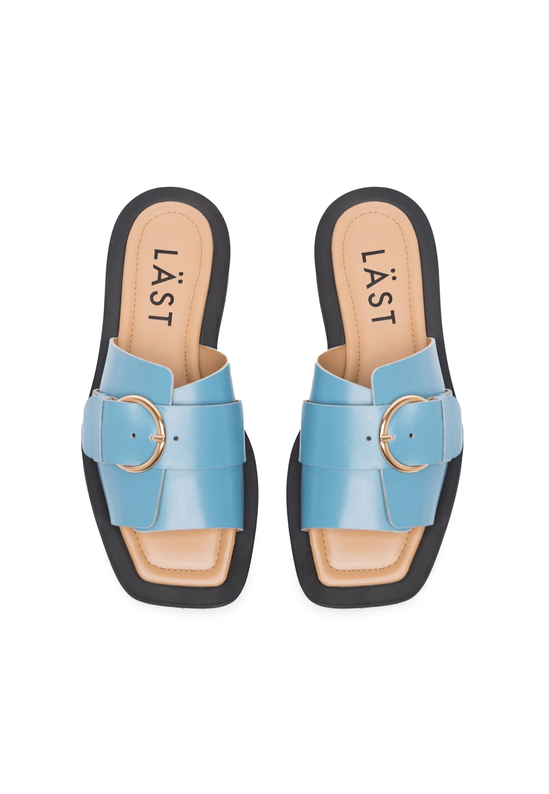 Selma Blue Leather Slides