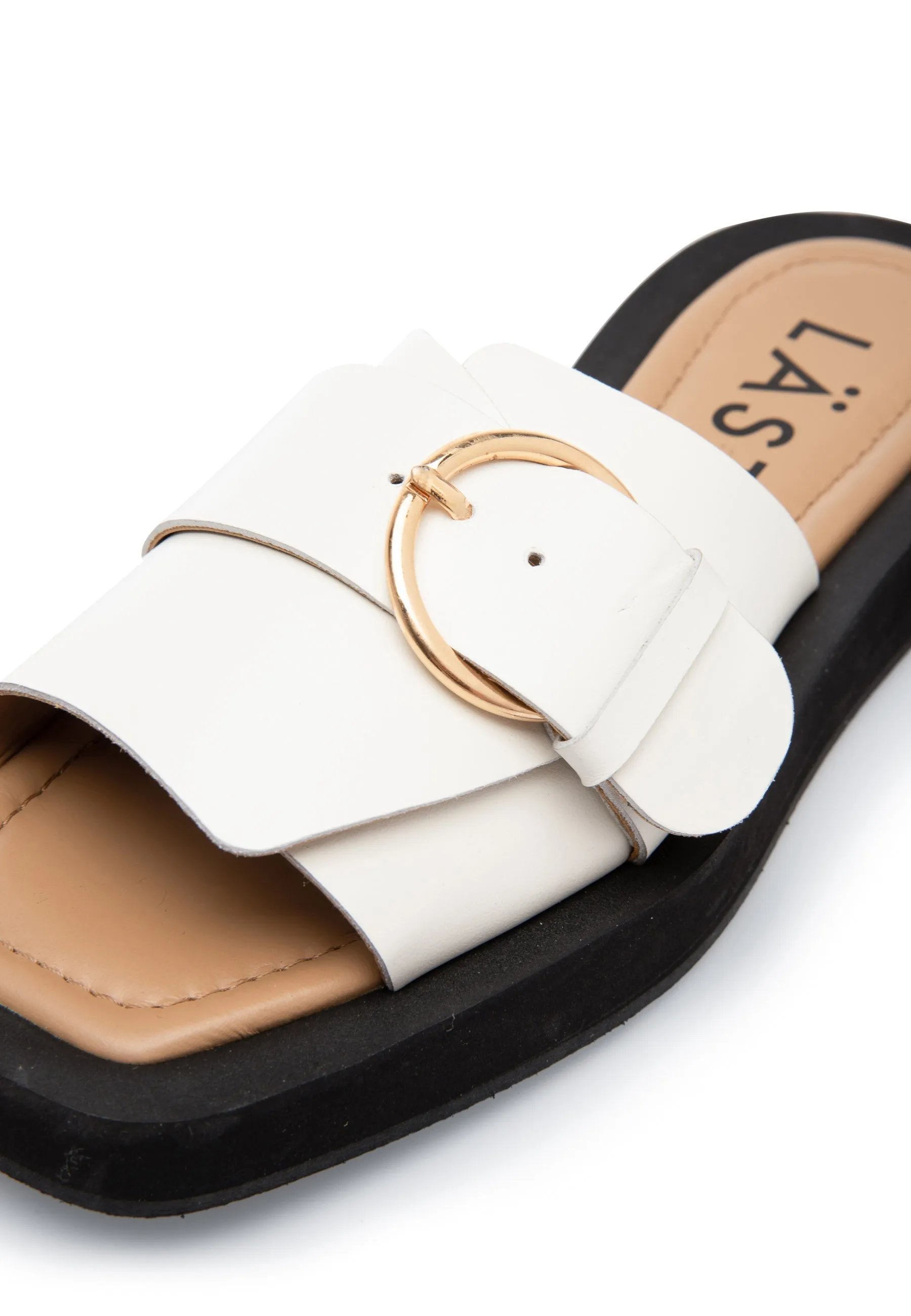 Selma Off White Leather Slides