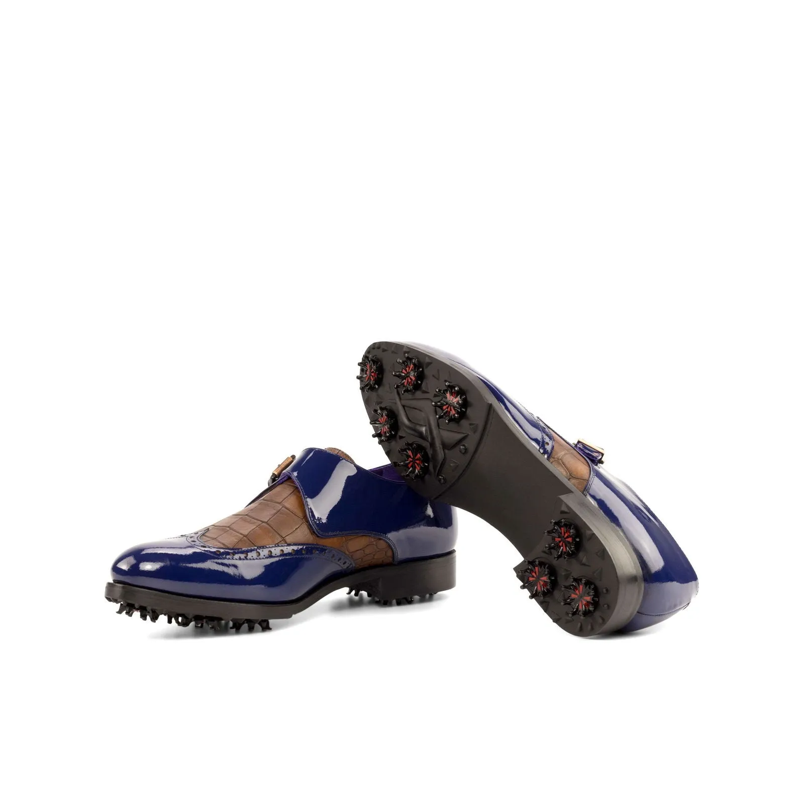 Single Monk-Painted Croco, Patent, Brown, Blue-Wholesale