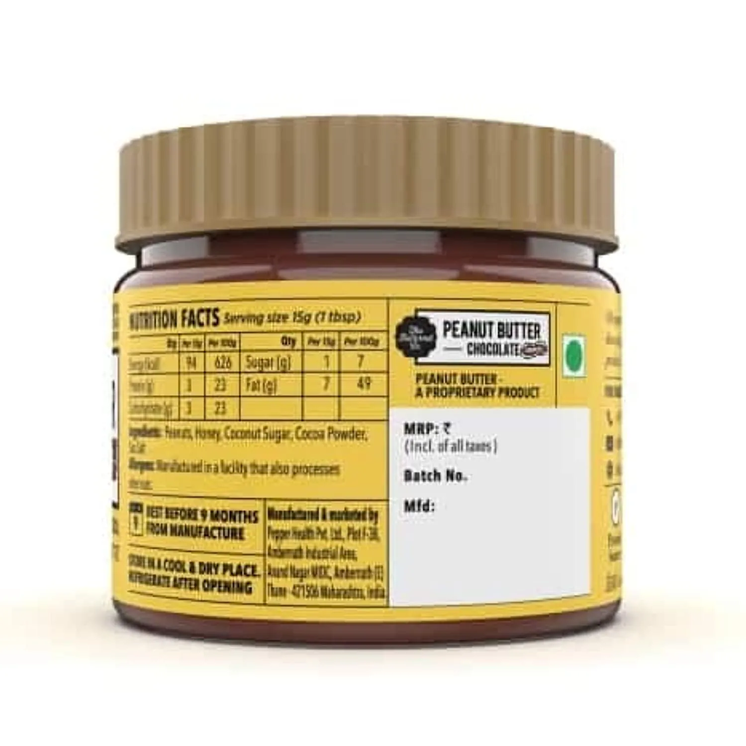 The Buttenut Co. Chocolate Peanut Butter Crunchy 340g - High Protein, No Salt, Cholesterol-Free, Gluten-Free Vegan Nut Butter - 100% Pure Roasted Peanut