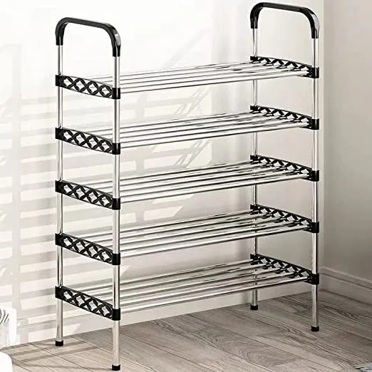 TONSYL Multi-Purpose Shoe Rack 5 Tier Stainless Steel Shoe Rack/Shoe Stand Plastic Rack Shoes/Books/Clothes/Toys etc Easy to Assemble Heavy Metal Home & Office Utility Foldable Collapsible