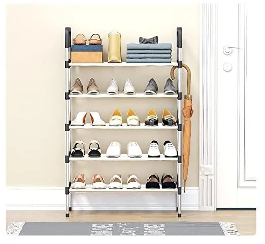 TONSYL Multi-Purpose Shoe Rack 5 Tier Stainless Steel Shoe Rack/Shoe Stand Plastic Rack Shoes/Books/Clothes/Toys etc Easy to Assemble Heavy Metal Home & Office Utility Foldable Collapsible