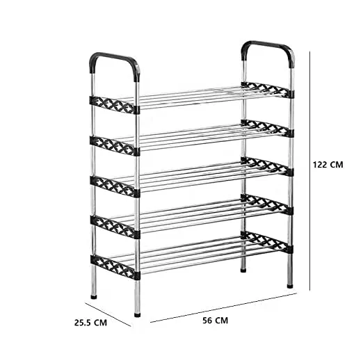 TONSYL Multi-Purpose Shoe Rack 5 Tier Stainless Steel Shoe Rack/Shoe Stand Plastic Rack Shoes/Books/Clothes/Toys etc Easy to Assemble Heavy Metal Home & Office Utility Foldable Collapsible