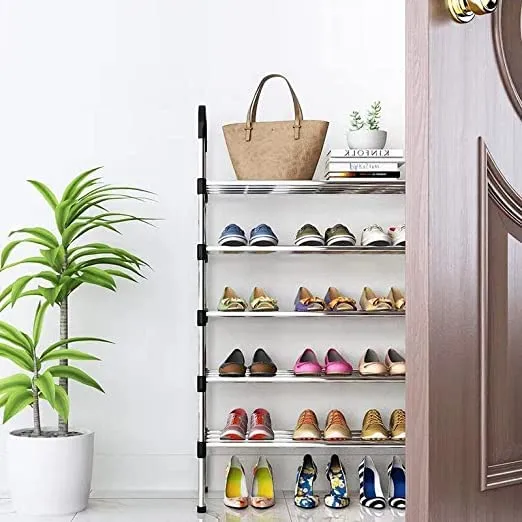 TONSYL Multi-Purpose Shoe Rack 5 Tier Stainless Steel Shoe Rack/Shoe Stand Plastic Rack Shoes/Books/Clothes/Toys etc Easy to Assemble Heavy Metal Home & Office Utility Foldable Collapsible