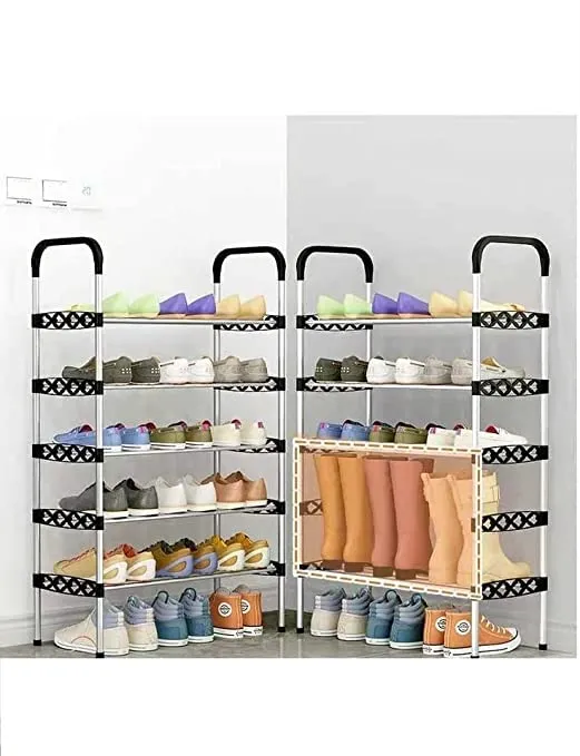 TONSYL Multi-Purpose Shoe Rack 5 Tier Stainless Steel Shoe Rack/Shoe Stand Plastic Rack Shoes/Books/Clothes/Toys etc Easy to Assemble Heavy Metal Home & Office Utility Foldable Collapsible