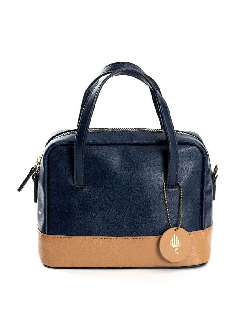Vanadey - navy blue & caramel handbang