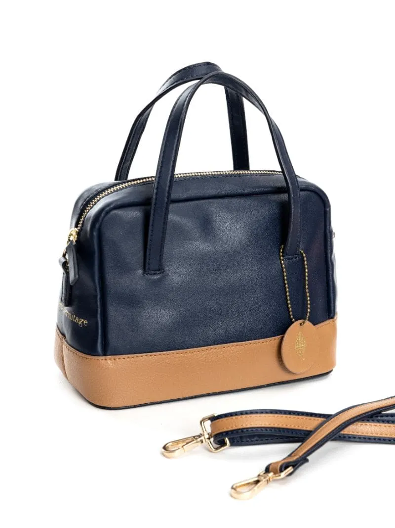 Vanadey - navy blue & caramel handbang