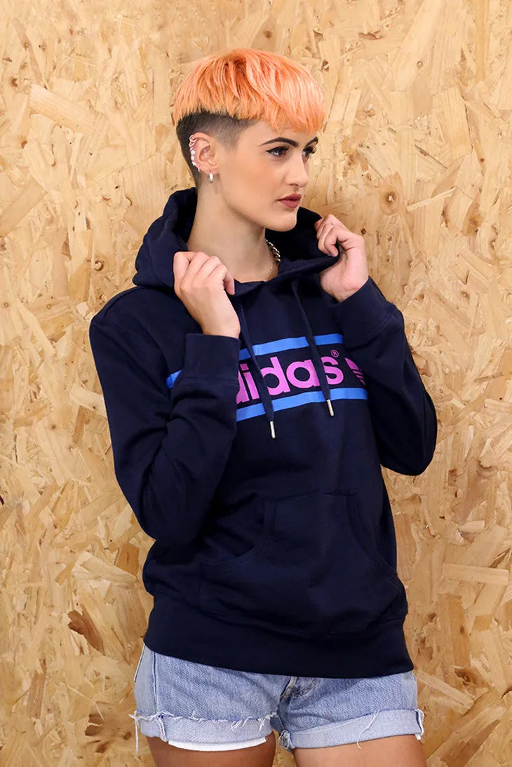 Vintage Adidas Navy Printed Hoodie